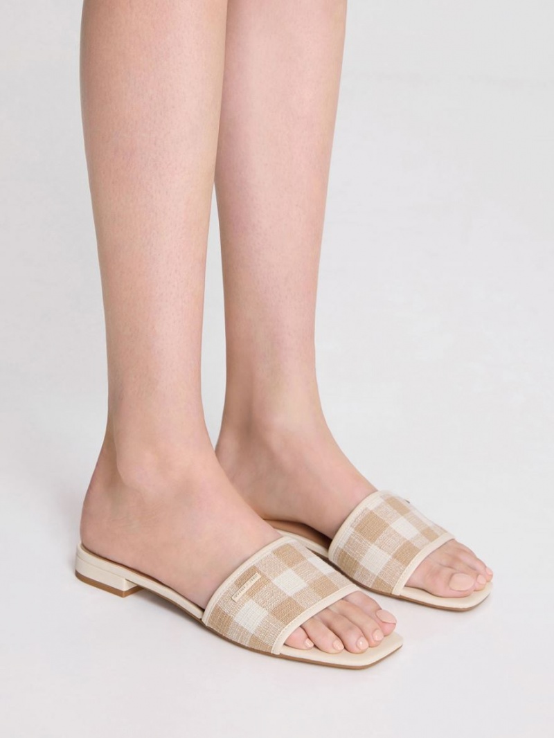 Σανδαλια Charles And Keith Woven Gingham Μπεζ | 60295-PWUG