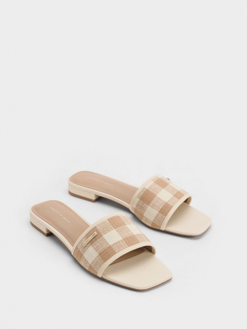 Σανδαλια Charles And Keith Woven Gingham Μπεζ | 60295-PWUG
