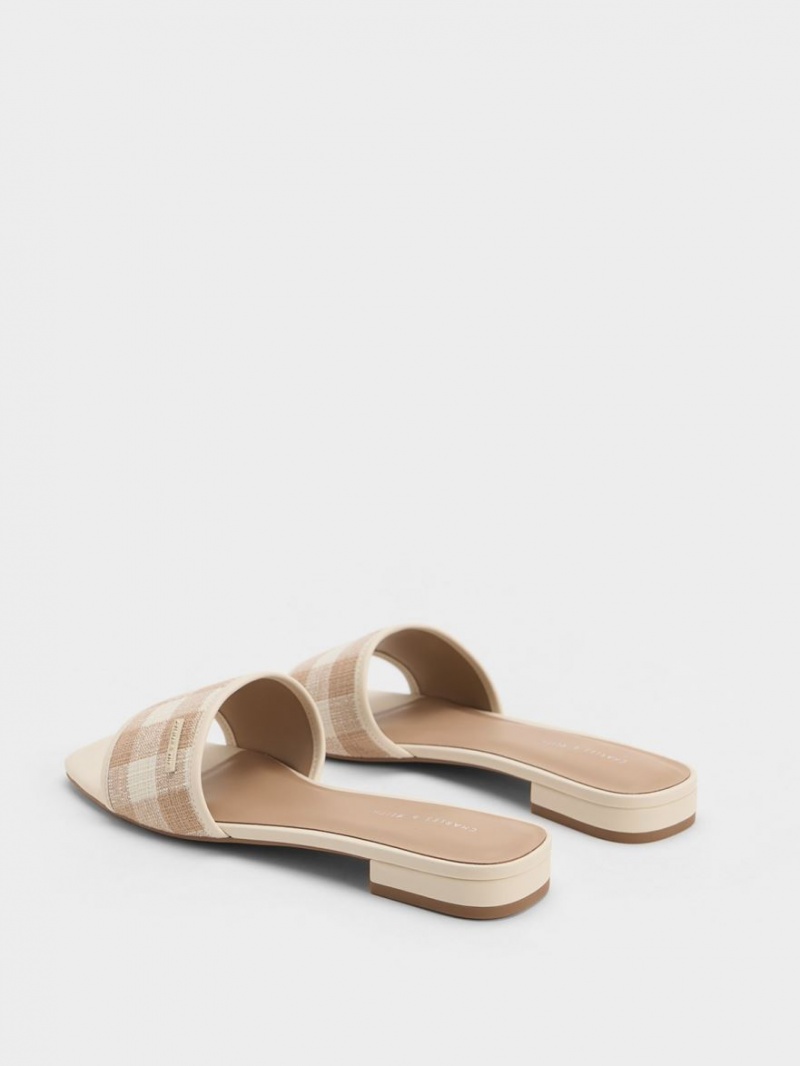 Σανδαλια Charles And Keith Woven Gingham Μπεζ | 60295-PWUG