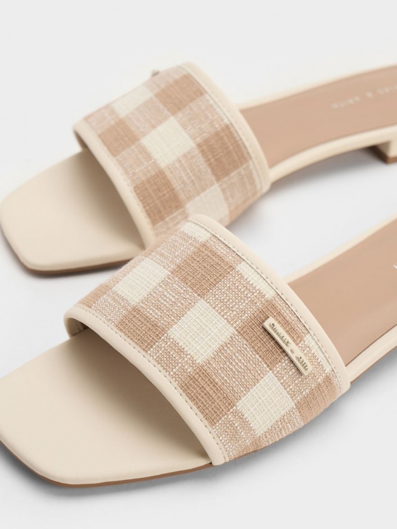 Σανδαλια Charles And Keith Woven Gingham Μπεζ | 60295-PWUG