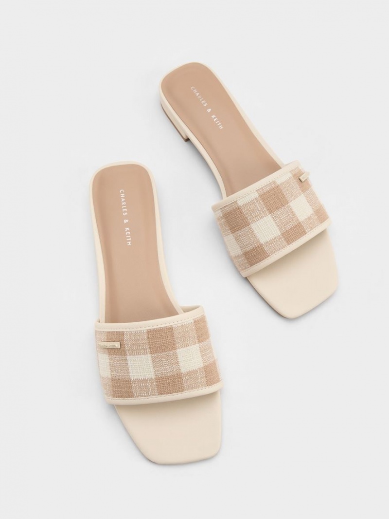 Σανδαλια Charles And Keith Woven Gingham Μπεζ | 60295-PWUG