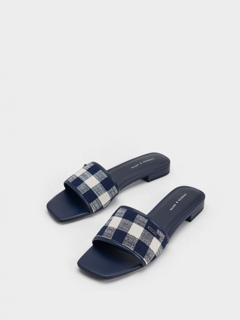 Σανδαλια Charles And Keith Woven Gingham σκούρο μπλε | 09836-WVBR