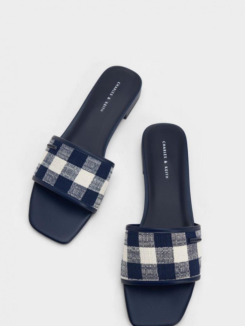 Σανδαλια Charles And Keith Woven Gingham σκούρο μπλε | 09836-WVBR