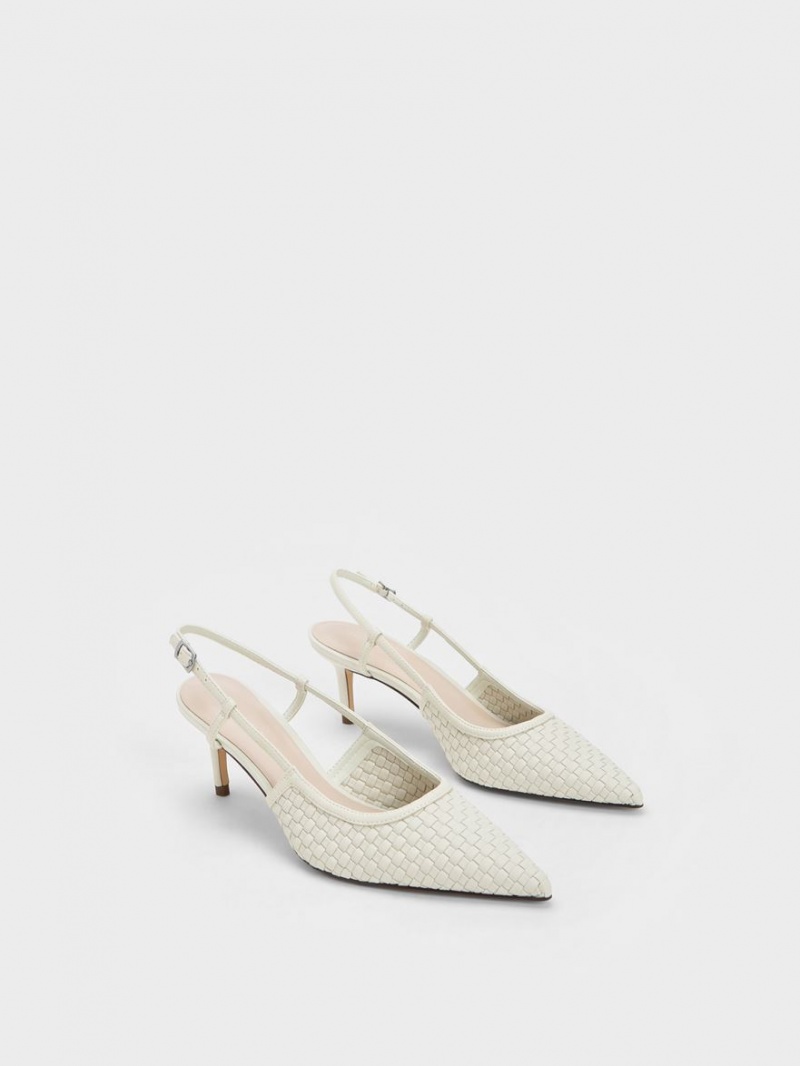 Γοβεσ Charles And Keith Woven Slingback ασπρα | 07286-GSKW