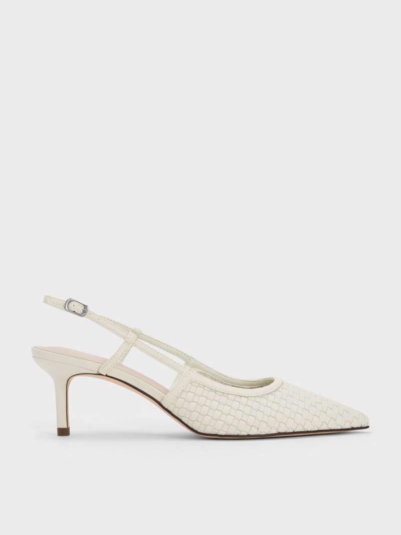 Γοβεσ Charles And Keith Woven Slingback ασπρα | 07286-GSKW