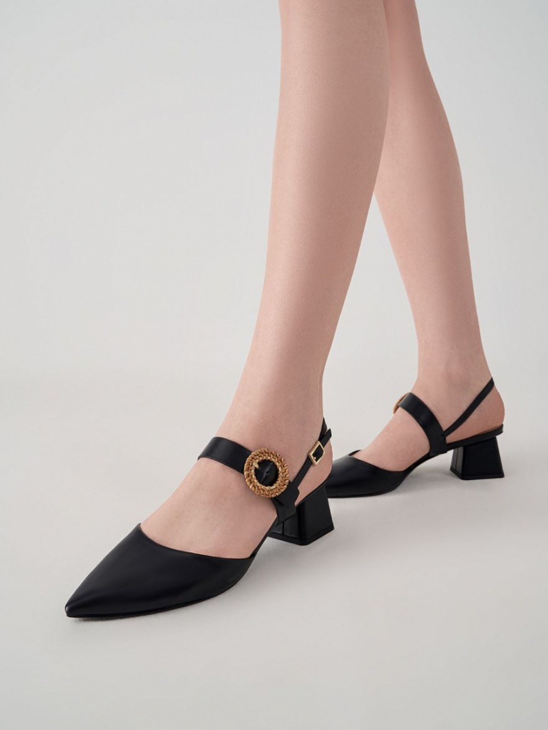 Γοβεσ Charles And Keith Woven πόρπης Slingback με τακουνι μαυρα | 05231-NQIX