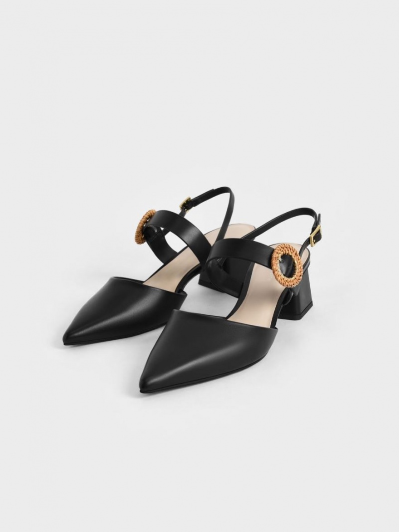 Γοβεσ Charles And Keith Woven πόρπης Slingback με τακουνι μαυρα | 05231-NQIX