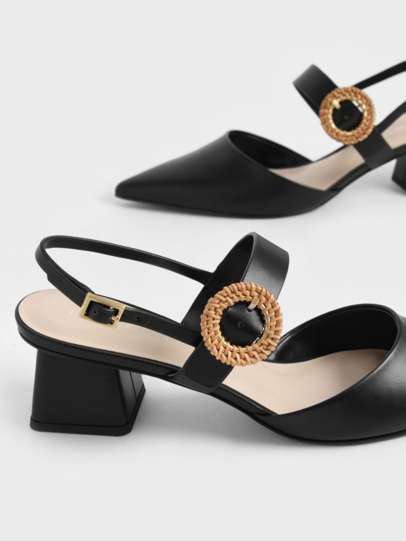 Γοβεσ Charles And Keith Woven πόρπης Slingback με τακουνι μαυρα | 05231-NQIX