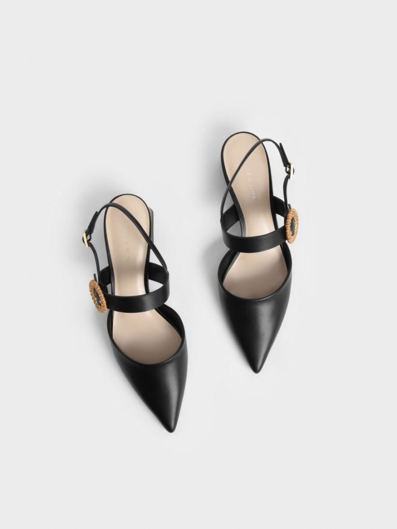 Γοβεσ Charles And Keith Woven πόρπης Slingback με τακουνι μαυρα | 05231-NQIX