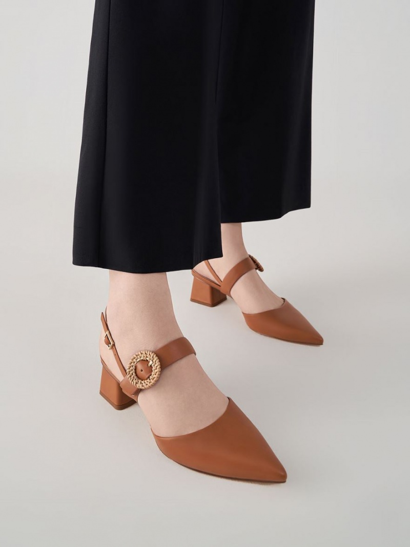 Γοβεσ Charles And Keith Woven πόρπης Slingback με τακουνι καφε | 28964-YVXA