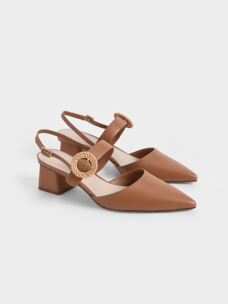 Γοβεσ Charles And Keith Woven πόρπης Slingback με τακουνι καφε | 28964-YVXA