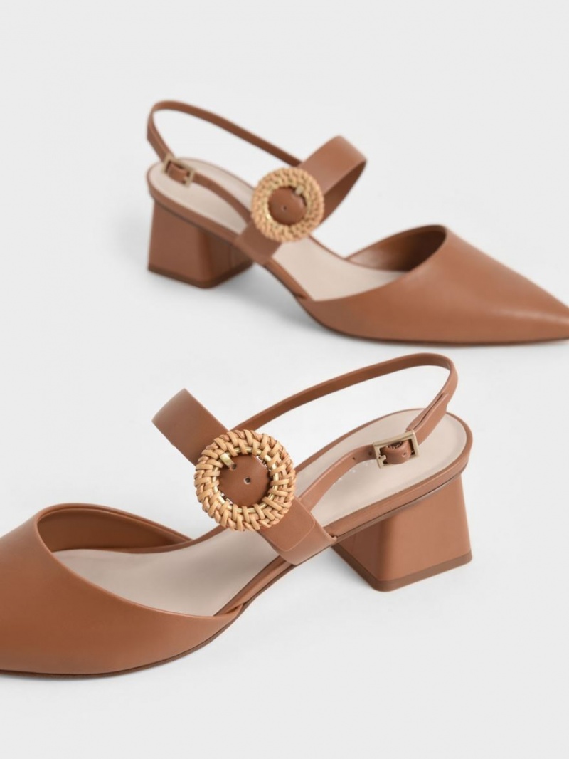 Γοβεσ Charles And Keith Woven πόρπης Slingback με τακουνι καφε | 28964-YVXA