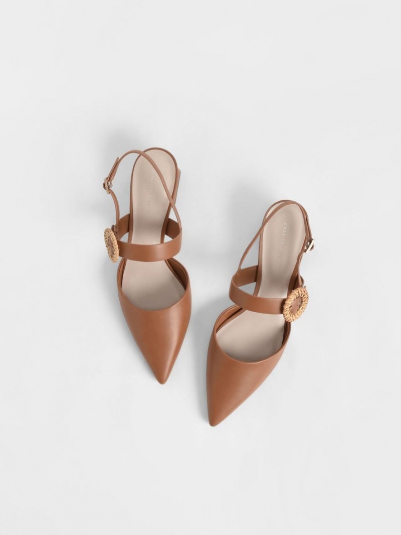 Γοβεσ Charles And Keith Woven πόρπης Slingback με τακουνι καφε | 28964-YVXA
