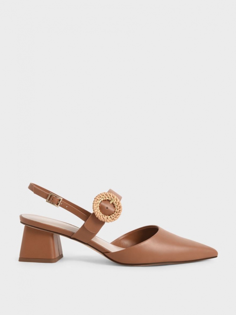 Γοβεσ Charles And Keith Woven πόρπης Slingback με τακουνι καφε | 28964-YVXA