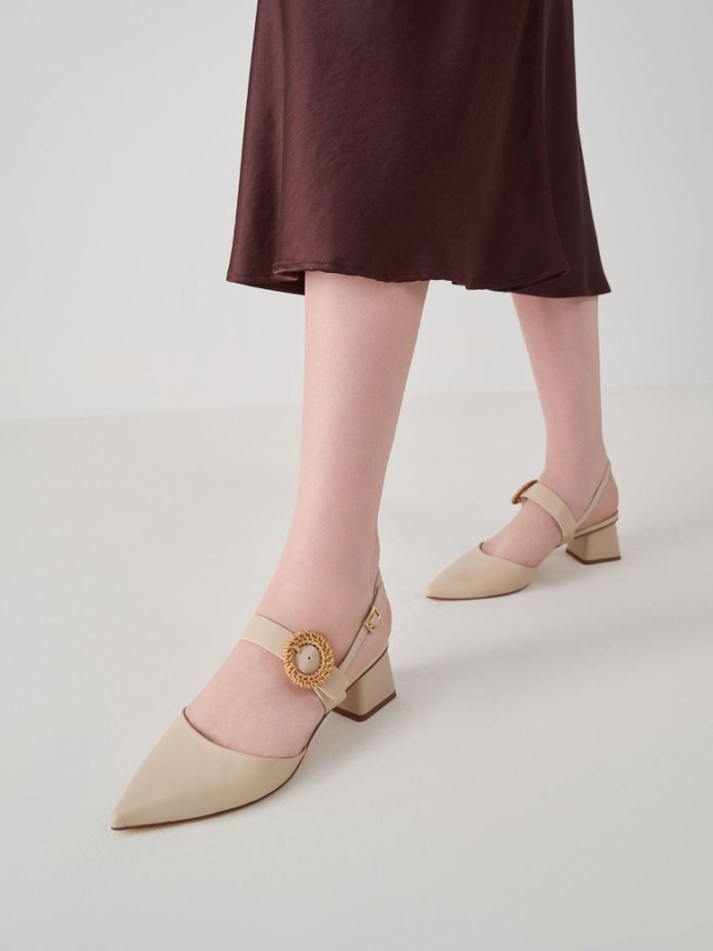 Γοβεσ Charles And Keith Woven πόρπης Slingback με τακουνι Μπεζ | 61978-ZLJW