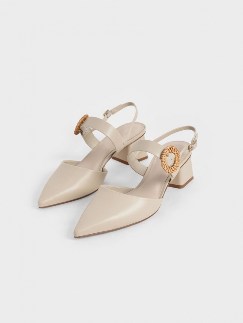 Γοβεσ Charles And Keith Woven πόρπης Slingback με τακουνι Μπεζ | 61978-ZLJW