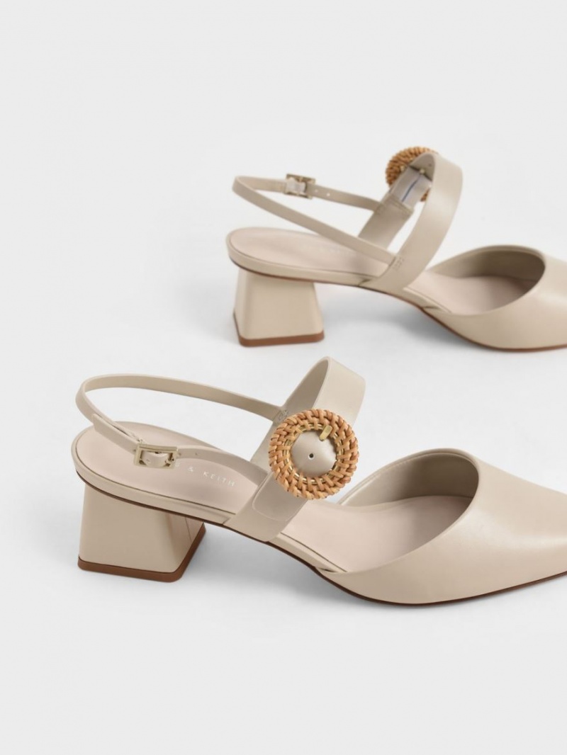 Γοβεσ Charles And Keith Woven πόρπης Slingback με τακουνι Μπεζ | 61978-ZLJW