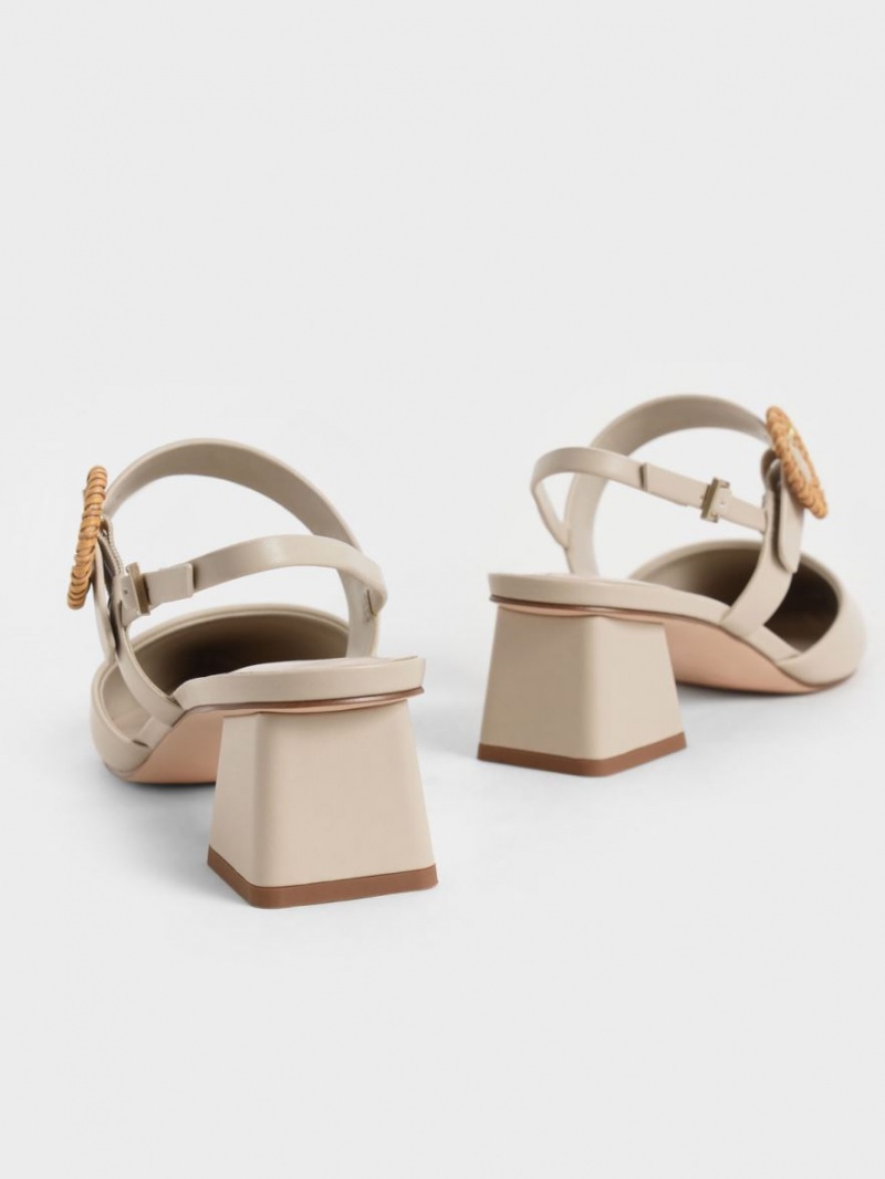Γοβεσ Charles And Keith Woven πόρπης Slingback με τακουνι Μπεζ | 61978-ZLJW