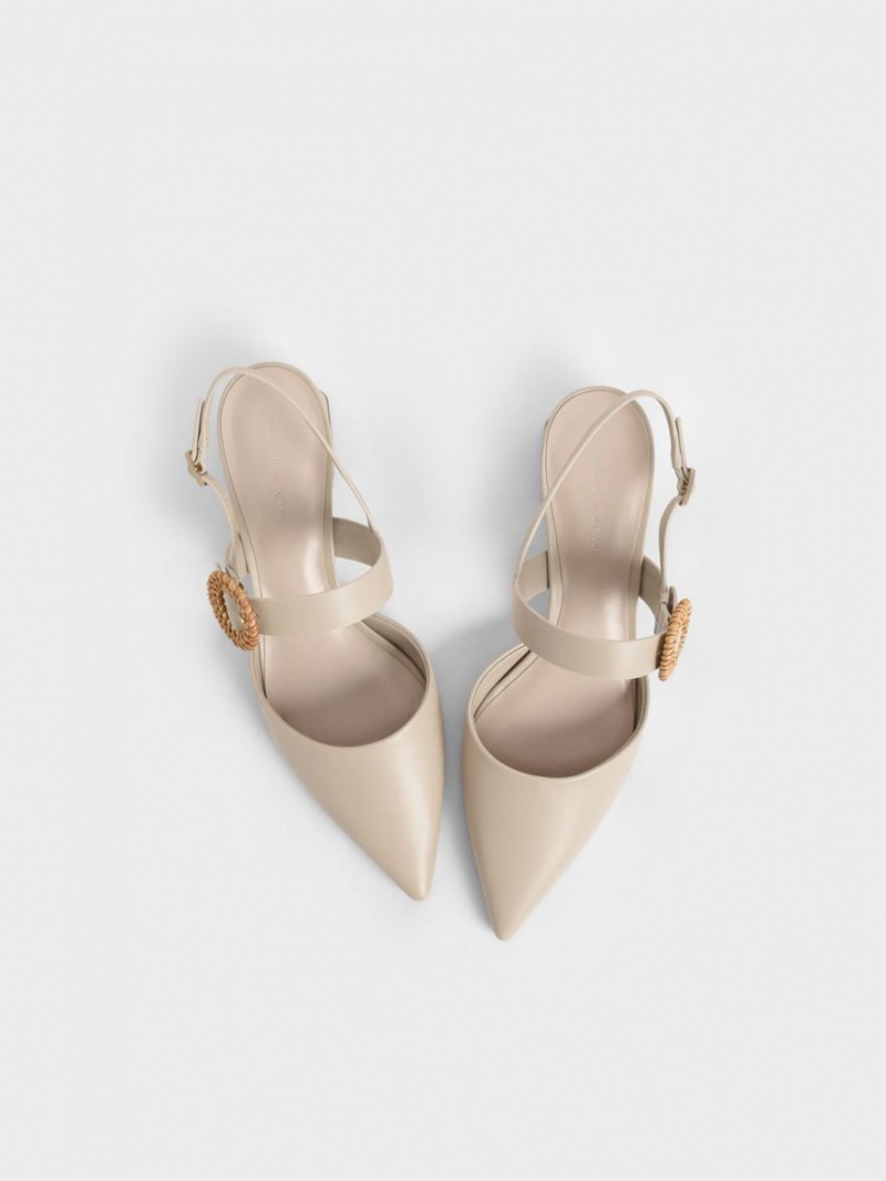 Γοβεσ Charles And Keith Woven πόρπης Slingback με τακουνι Μπεζ | 61978-ZLJW