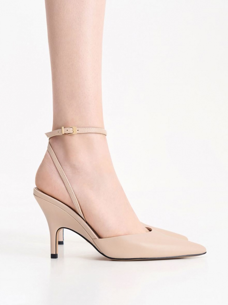 Γοβεσ Charles And Keith δερματινα Ankle λουρακια Μπεζ | 71463-AEBN