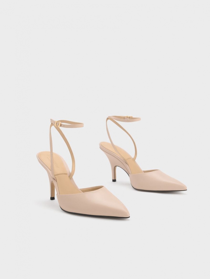 Γοβεσ Charles And Keith δερματινα Ankle λουρακια Μπεζ | 71463-AEBN