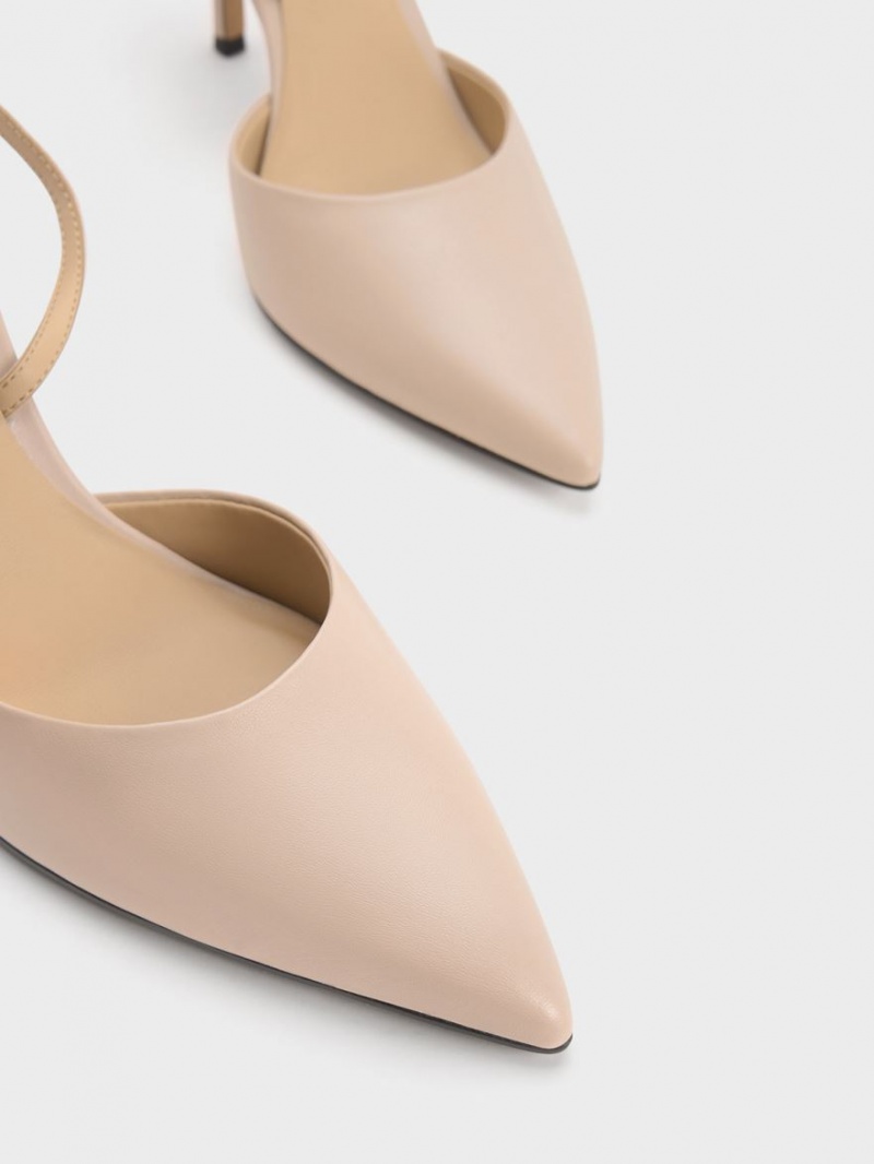 Γοβεσ Charles And Keith δερματινα Ankle λουρακια Μπεζ | 71463-AEBN