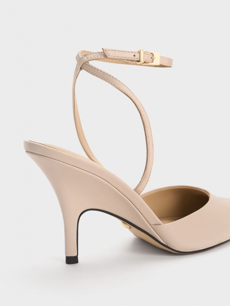 Γοβεσ Charles And Keith δερματινα Ankle λουρακια Μπεζ | 71463-AEBN
