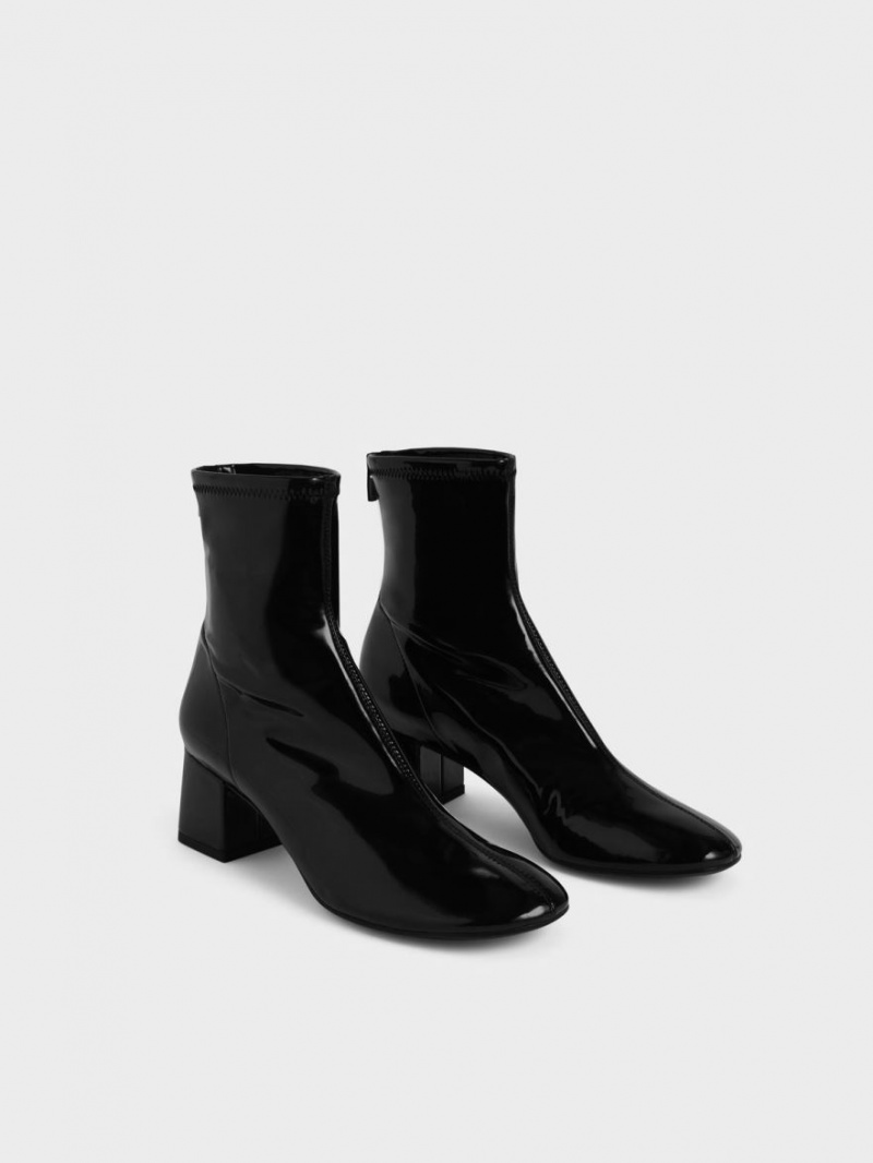 Μποτακια Charles And Keith λουστρινι Block Heel μαυρα | 93452-QSML