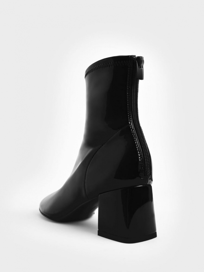 Μποτακια Charles And Keith λουστρινι Block Heel μαυρα | 93452-QSML