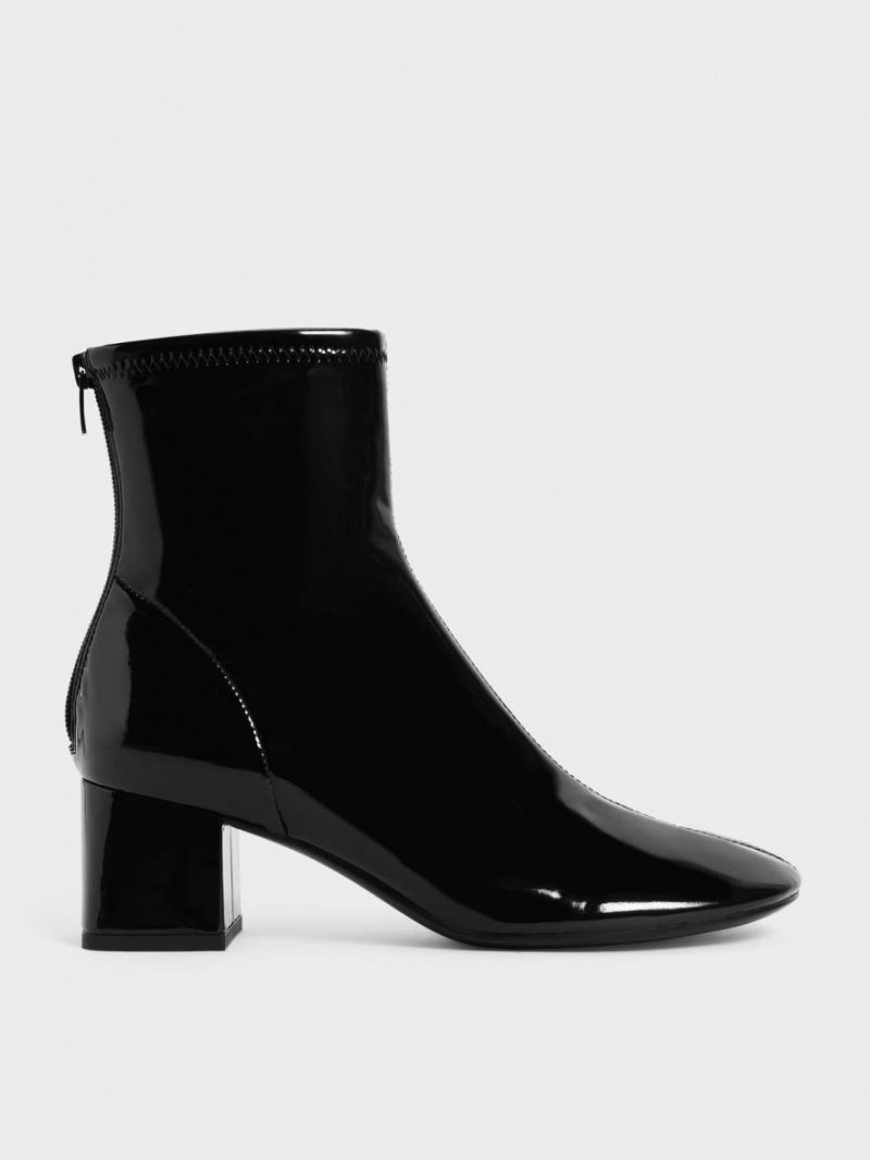 Μποτακια Charles And Keith λουστρινι Block Heel μαυρα | 93452-QSML