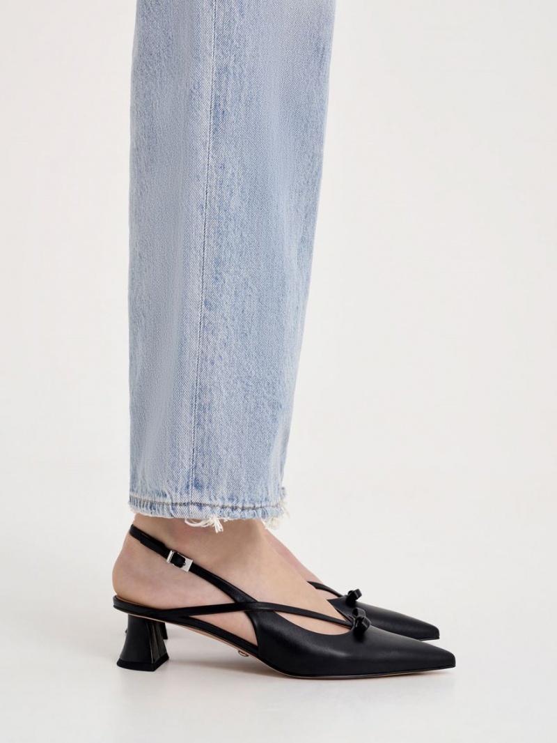 Γοβεσ Charles And Keith δερματινα Bow strappy Slingback μαυρα | 56014-OHLK