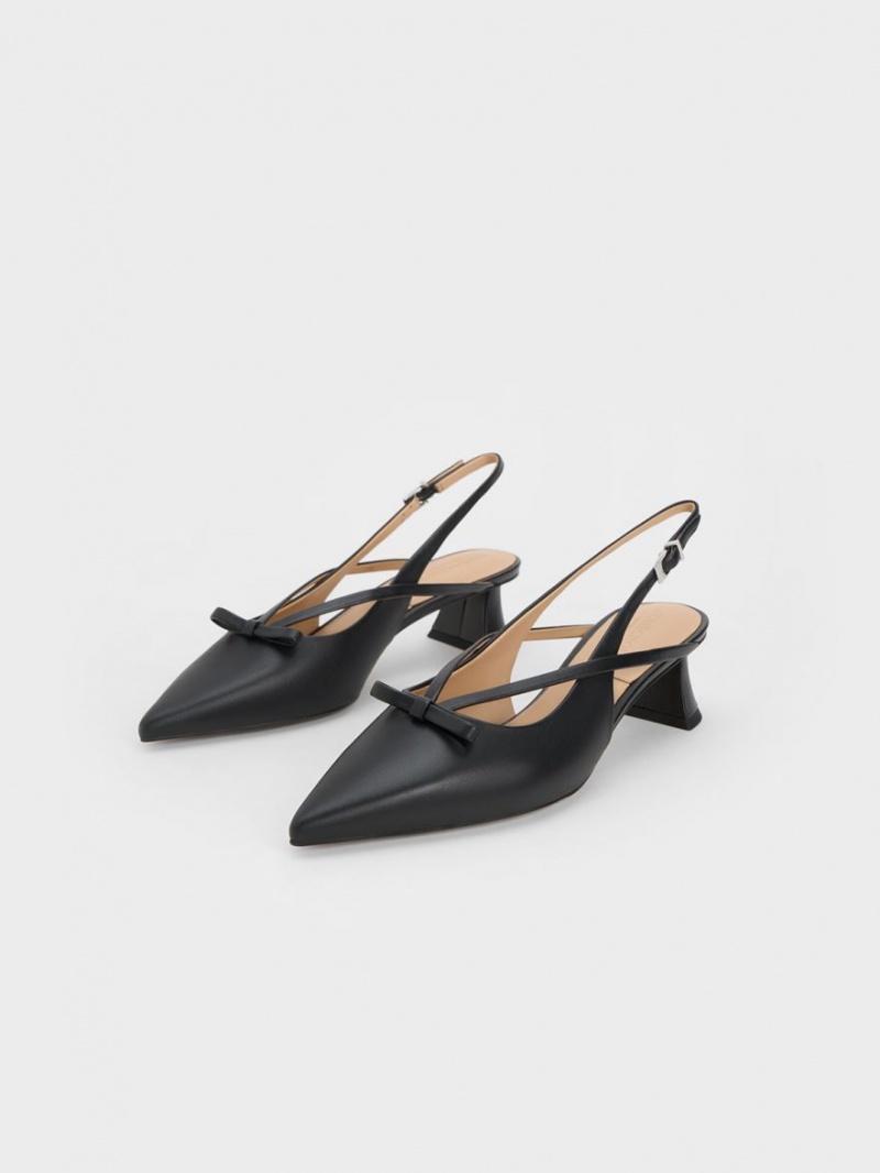Γοβεσ Charles And Keith δερματινα Bow strappy Slingback μαυρα | 56014-OHLK