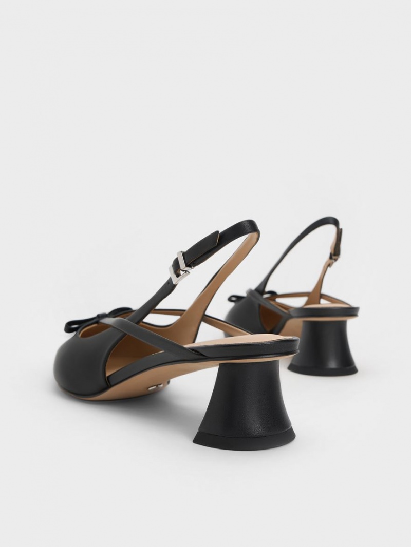 Γοβεσ Charles And Keith δερματινα Bow strappy Slingback μαυρα | 56014-OHLK