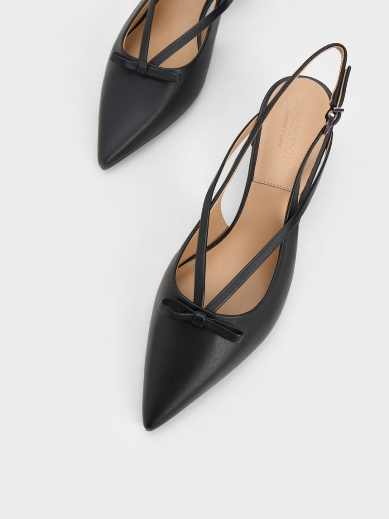 Γοβεσ Charles And Keith δερματινα Bow strappy Slingback μαυρα | 56014-OHLK