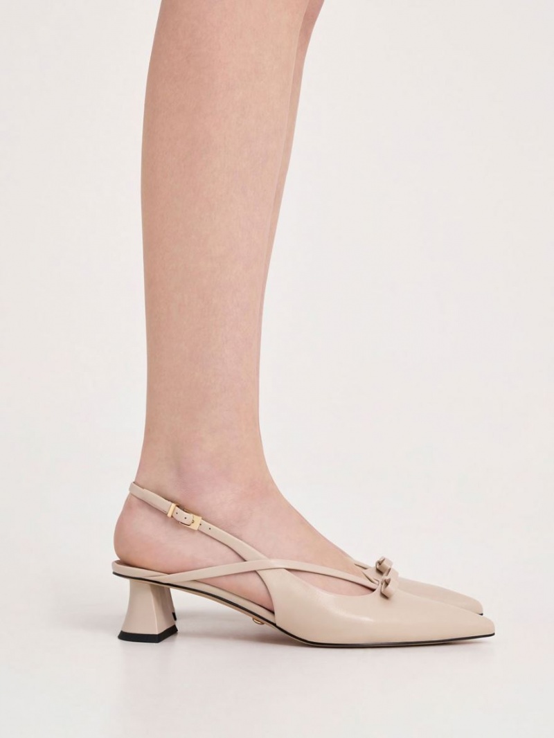 Γοβεσ Charles And Keith δερματινα Bow strappy Slingback Μπεζ | 50437-VNZP