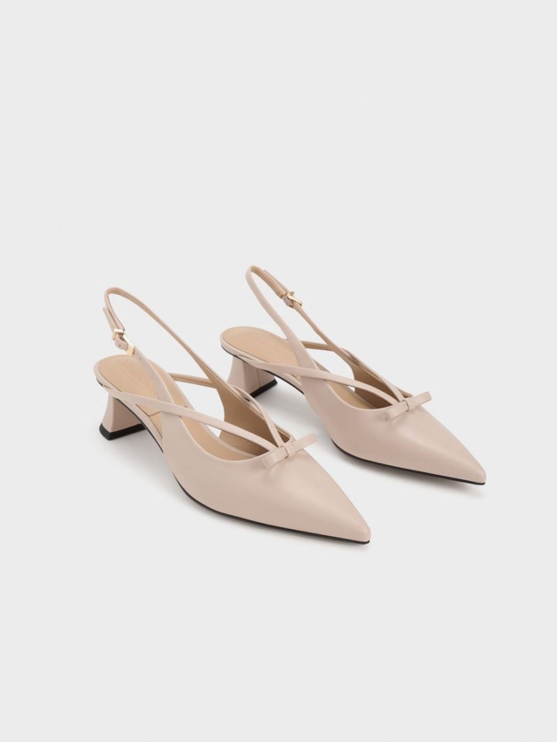 Γοβεσ Charles And Keith δερματινα Bow strappy Slingback Μπεζ | 50437-VNZP