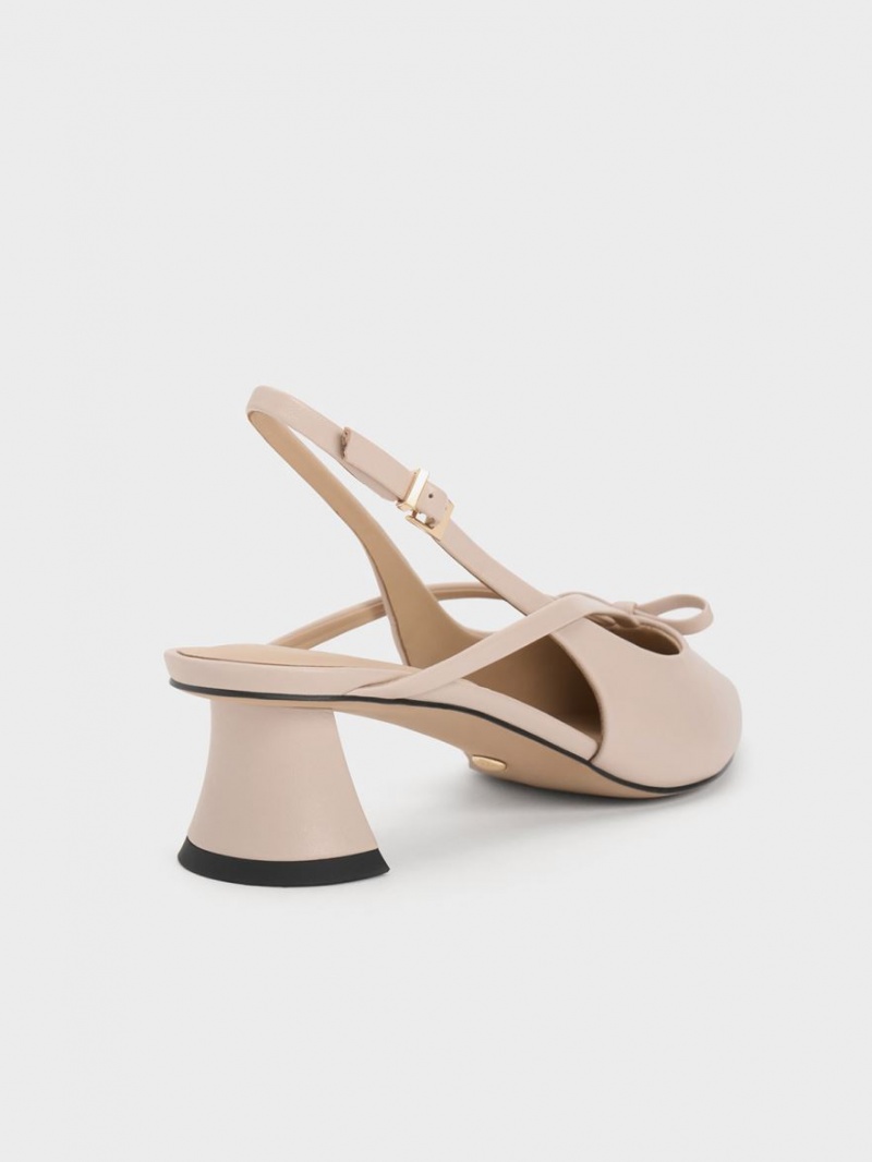 Γοβεσ Charles And Keith δερματινα Bow strappy Slingback Μπεζ | 50437-VNZP