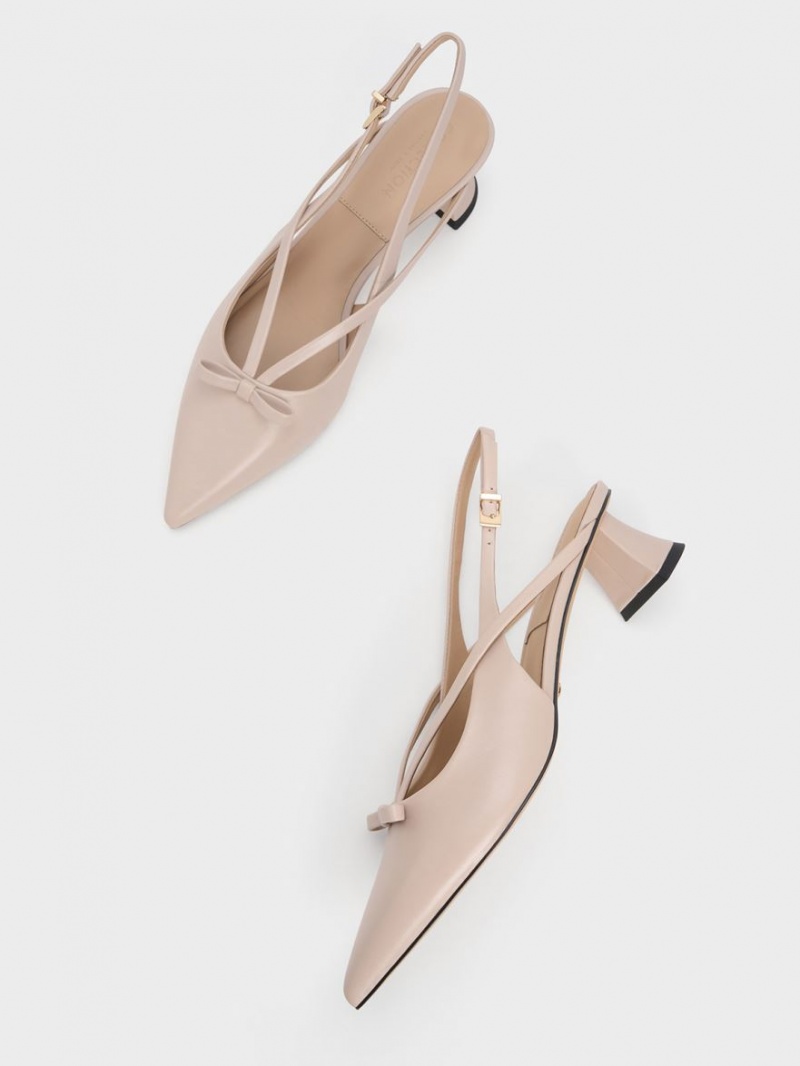 Γοβεσ Charles And Keith δερματινα Bow strappy Slingback Μπεζ | 50437-VNZP
