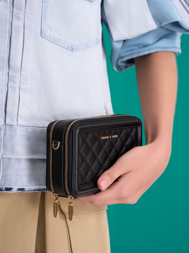πορτοφολια Charles And Keith Καπιτονέ Boxy Long μαυρα | 73692-EFOD