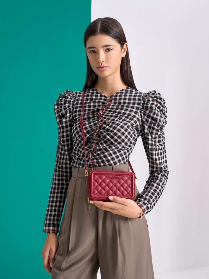 πορτοφολια Charles And Keith Καπιτονέ Boxy Long κοκκινα | 76012-JSYD
