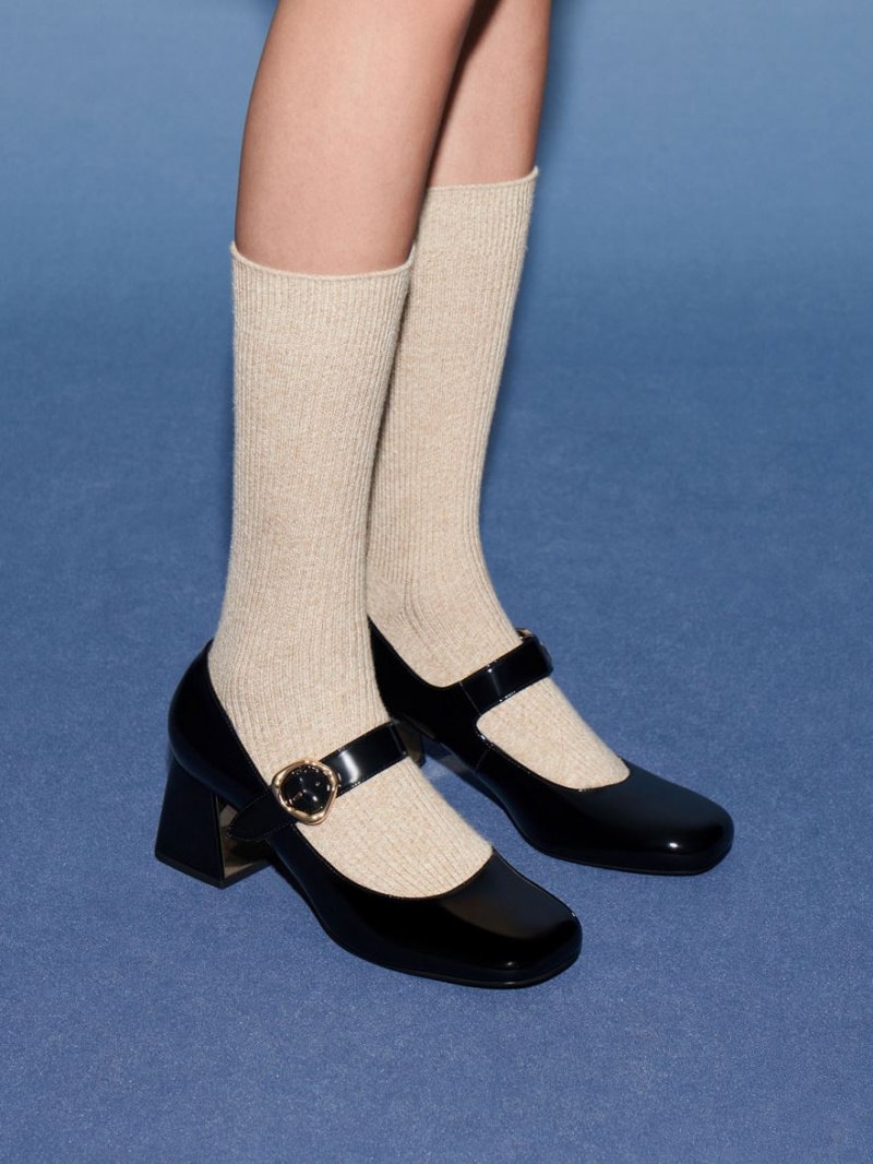 Γοβεσ Charles And Keith λουστρινι Buckled Mary Jane μαυρα | 60823-WTZN