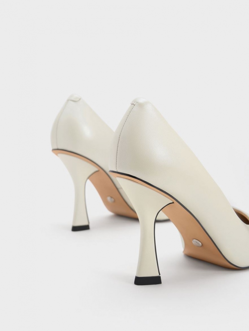 Γοβεσ Charles And Keith δερματινα Flare Heel ασπρα | 87246-DWBA