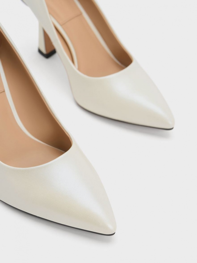 Γοβεσ Charles And Keith δερματινα Flare Heel ασπρα | 87246-DWBA