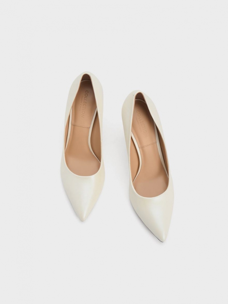 Γοβεσ Charles And Keith δερματινα Flare Heel ασπρα | 87246-DWBA