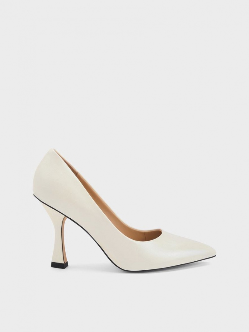 Γοβεσ Charles And Keith δερματινα Flare Heel ασπρα | 87246-DWBA