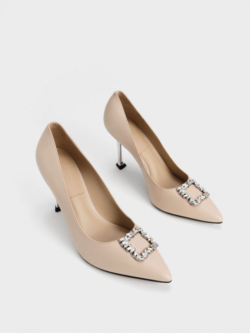 Γοβεσ Charles And Keith δερματινα Gem-Embellished Μπεζ | 09132-WYVR