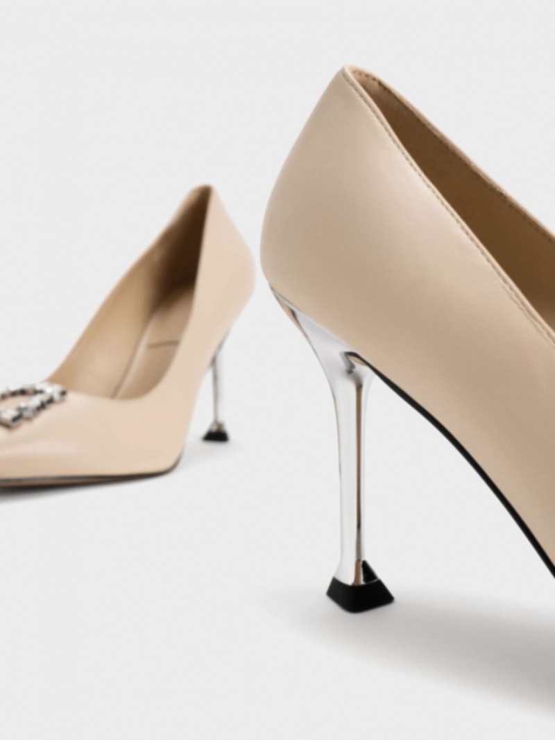 Γοβεσ Charles And Keith δερματινα Gem-Embellished Μπεζ | 09132-WYVR