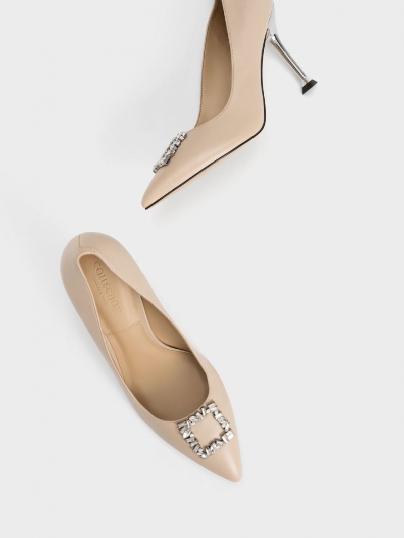 Γοβεσ Charles And Keith δερματινα Gem-Embellished Μπεζ | 09132-WYVR