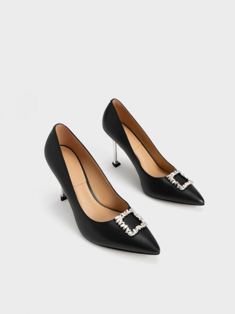 Γοβεσ Charles And Keith δερματινα Gem-Embellished μαυρα | 23847-FUEX