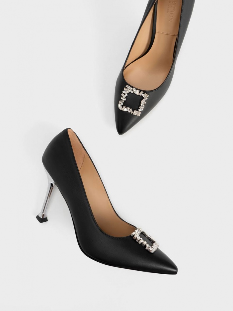 Γοβεσ Charles And Keith δερματινα Gem-Embellished μαυρα | 23847-FUEX